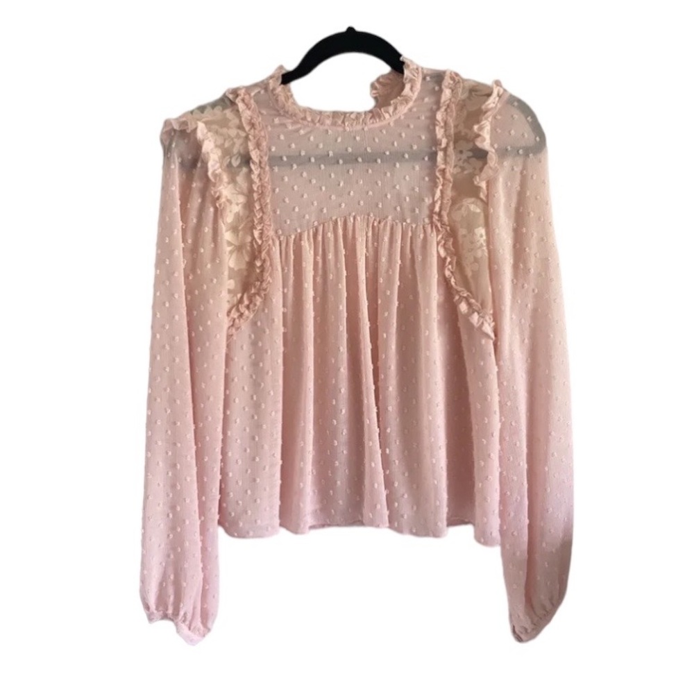 Zara pink ruffle long sleeve blouse